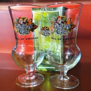 2 Vtg Rainforest Cafe Souvenir Hurricane Glass Mall of America Goblet Drink